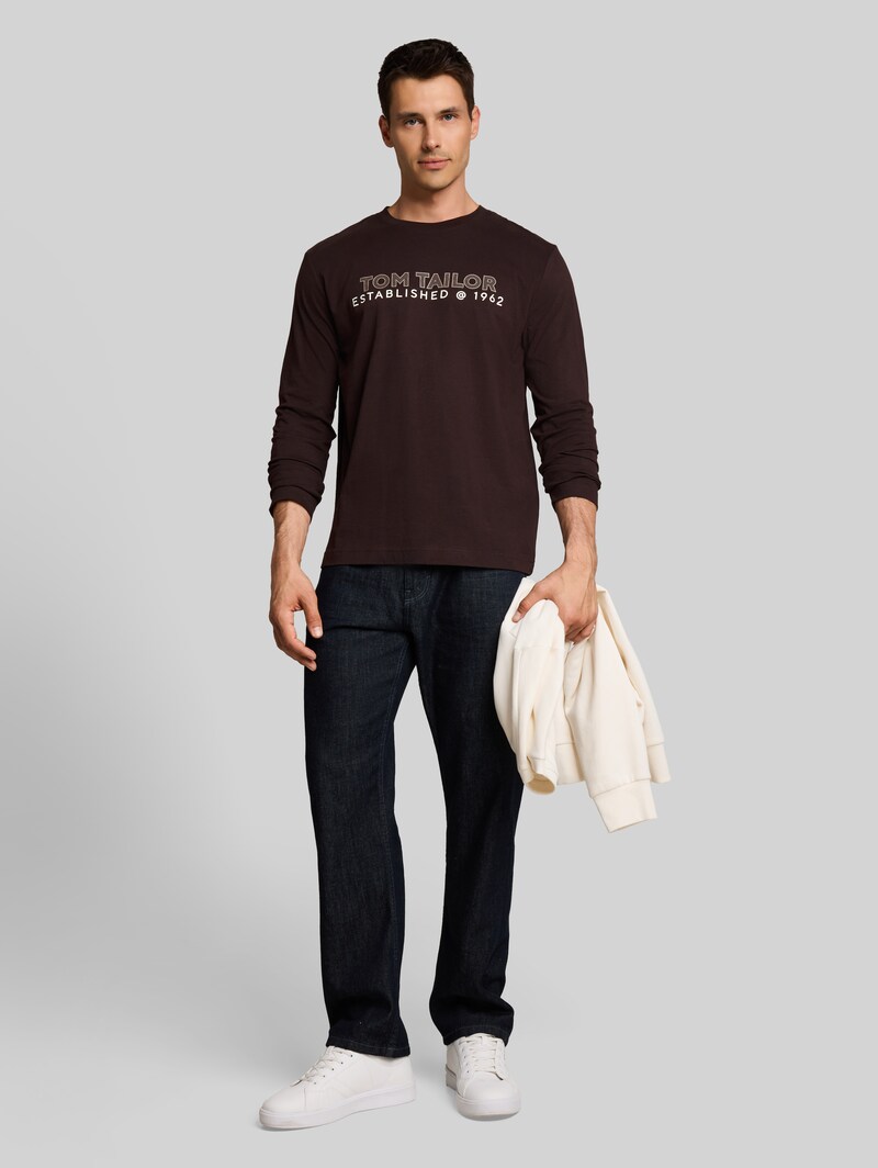 Tom Tailor Langarmshirt mit Logo-Print - Dark Chocolate Brown