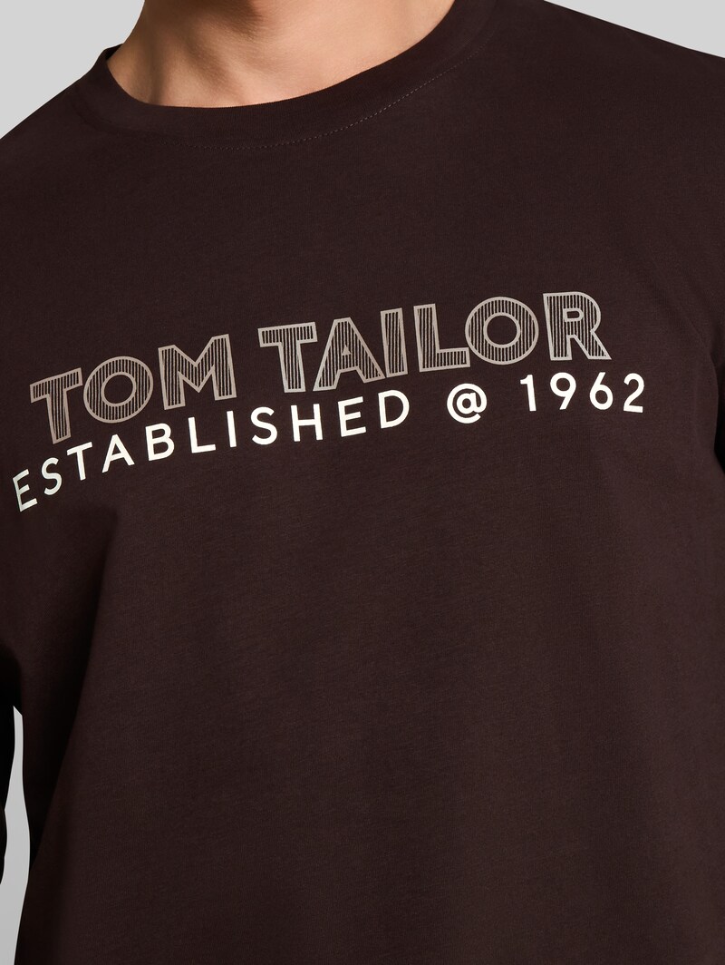Tom Tailor Langarmshirt mit Logo-Print - Dark Chocolate Brown