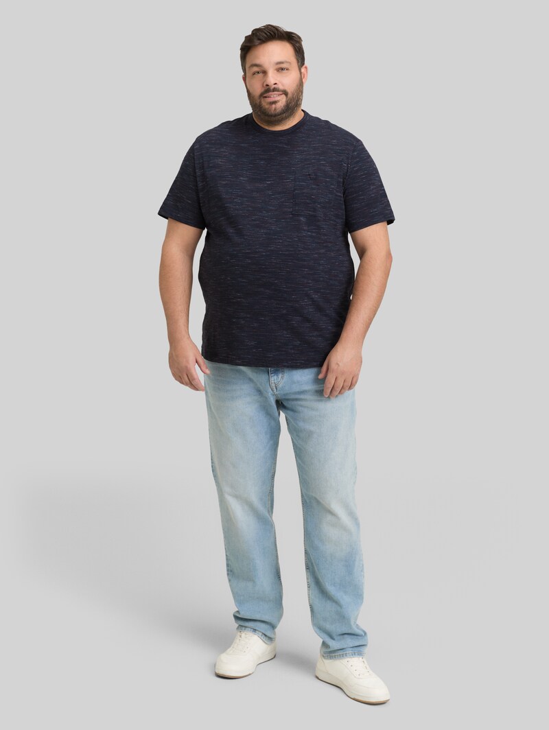 Tom Tailor Plus Size - T-Shirt in Melange-Optik mit Brusttasche - Navy Red Multi Inject