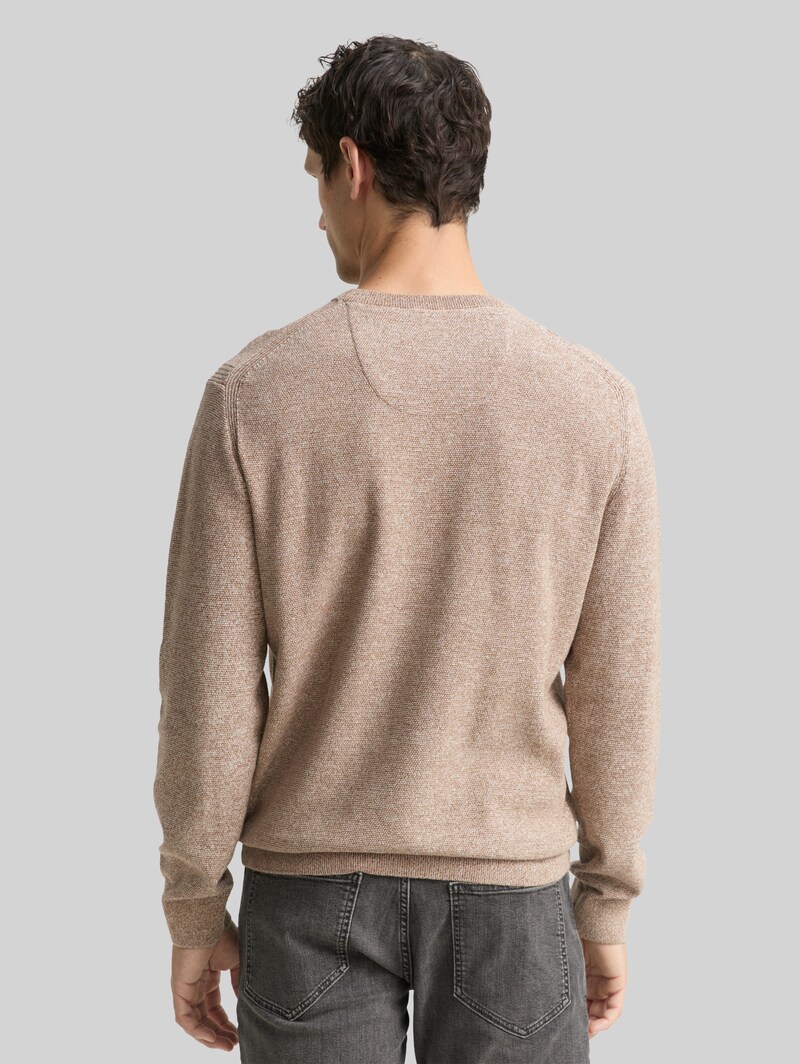 Tom Tailor Strickpullover aus Baumwolle - Brown Offwhite Twotone