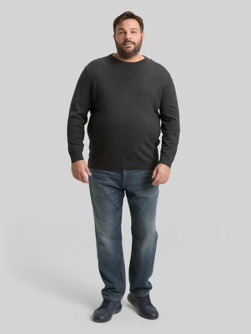 Tom Tailor Plus Size - Strickpullover mit Logo Stickerei - Black Grey Melange