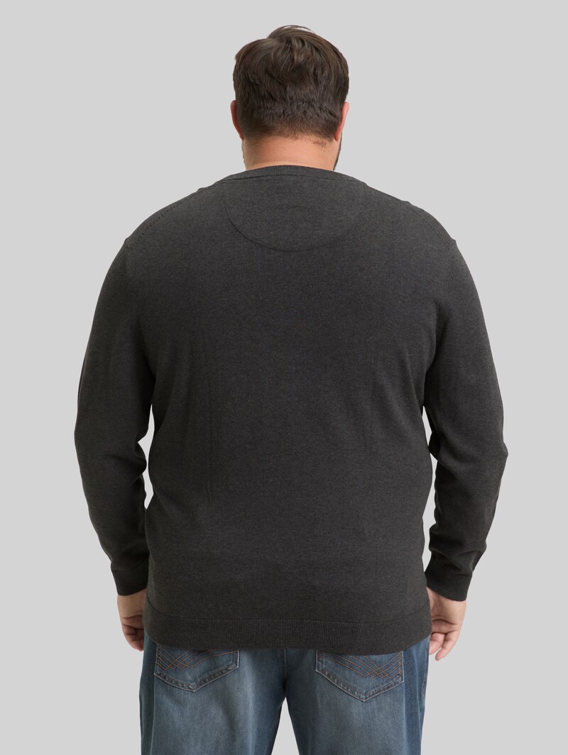 Tom Tailor Plus Size - Strickpullover mit Logo Stickerei - Black Grey Melange