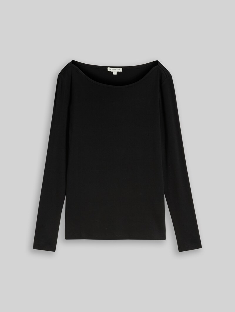 Tom Tailor Slim Fit Langarmshirt mit U-Boot-Ausschnitt - Deep Black