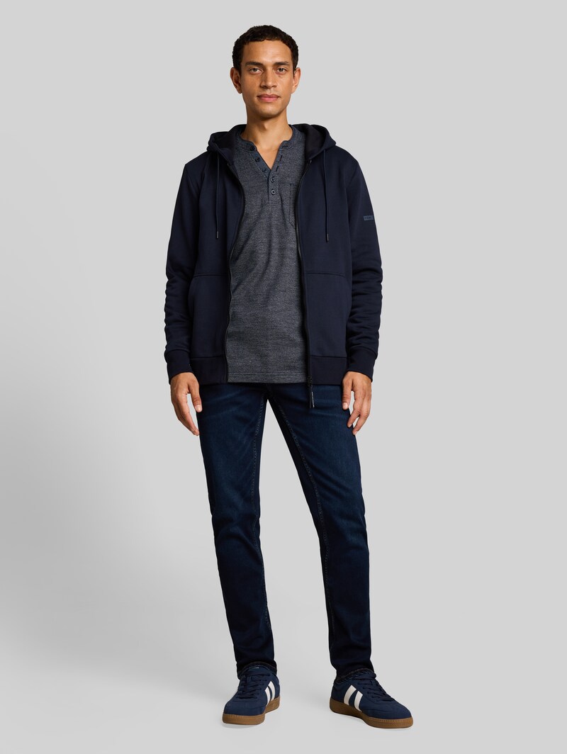Tom Tailor Serafino Langarmshirt mit Brusttasche - Navy Gardenia White Injected