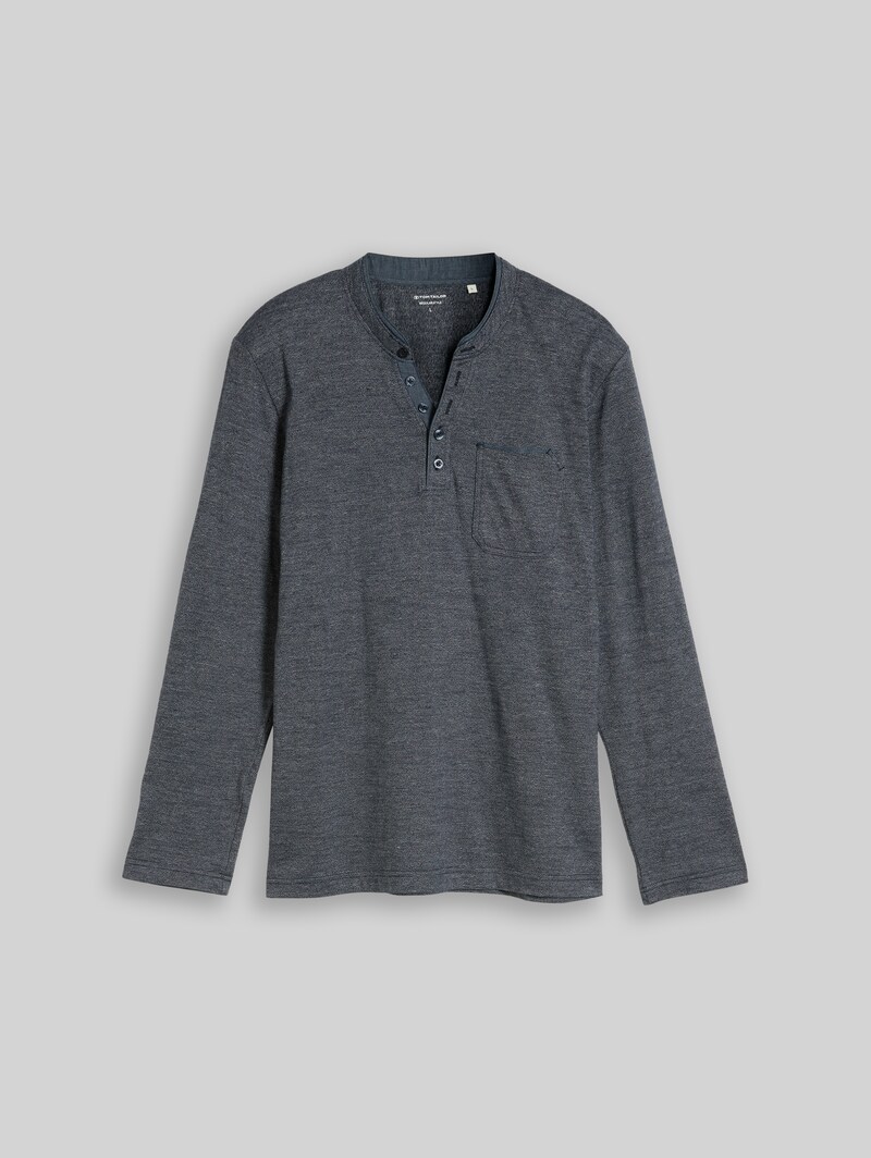 Tom Tailor Serafino Langarmshirt mit Brusttasche - Navy Gardenia White Injected