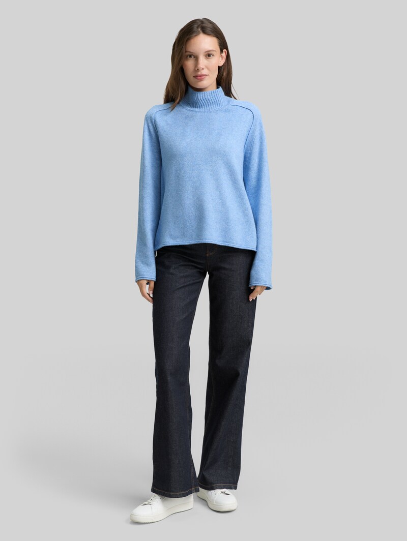 Tom Tailor Loose Fit Strickpullover mit Stehkragen - Light Fjord Blue Melange