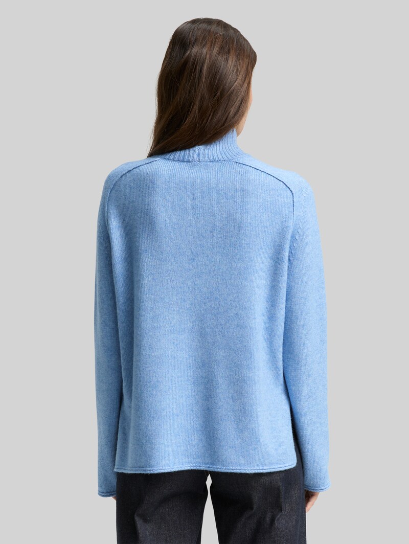 Tom Tailor Loose Fit Strickpullover mit Stehkragen - Light Fjord Blue Melange