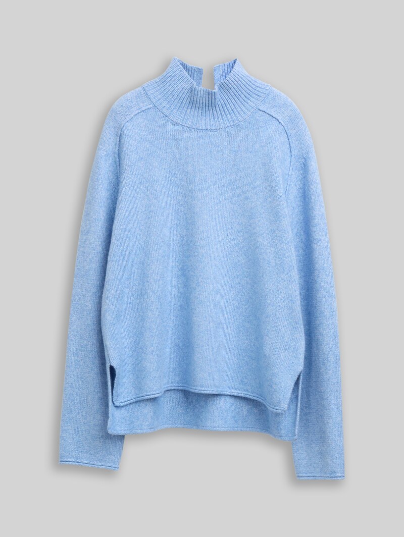 Tom Tailor Loose Fit Strickpullover mit Stehkragen - Light Fjord Blue Melange