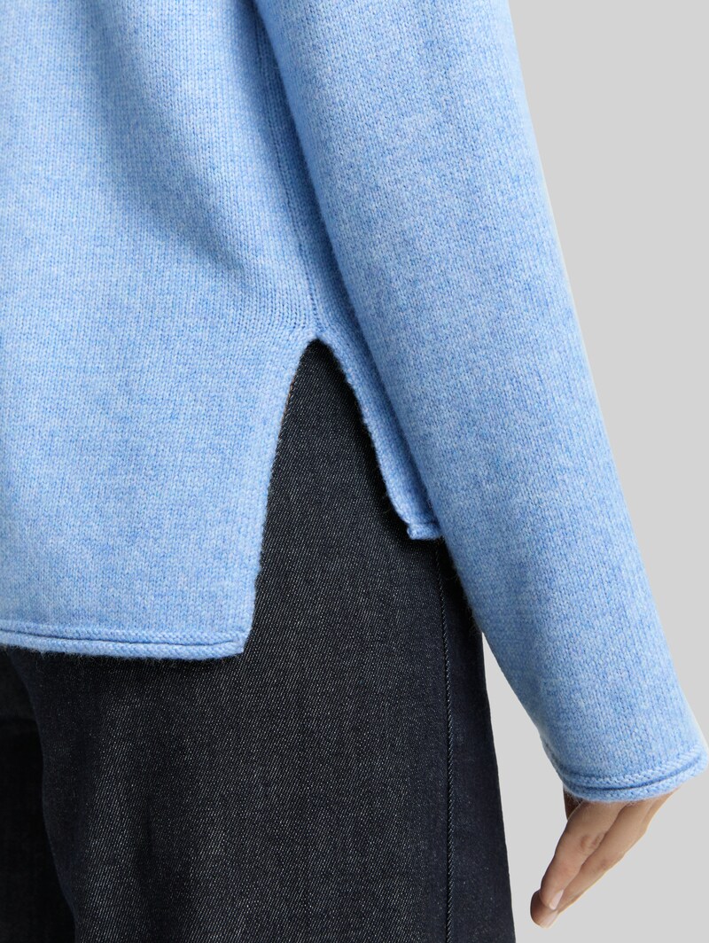 Tom Tailor Loose Fit Strickpullover mit Stehkragen - Light Fjord Blue Melange