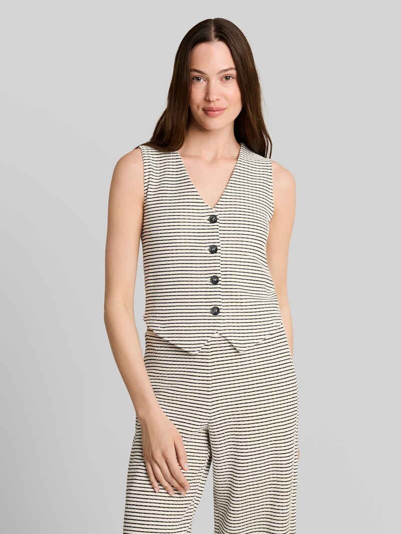 Tom Tailor Fitted Jacquard Blazer-Weste - White Black Knit Stripe Tom Tailor Fitted Jacquard Blazer-Weste - White Black Knit Stripe