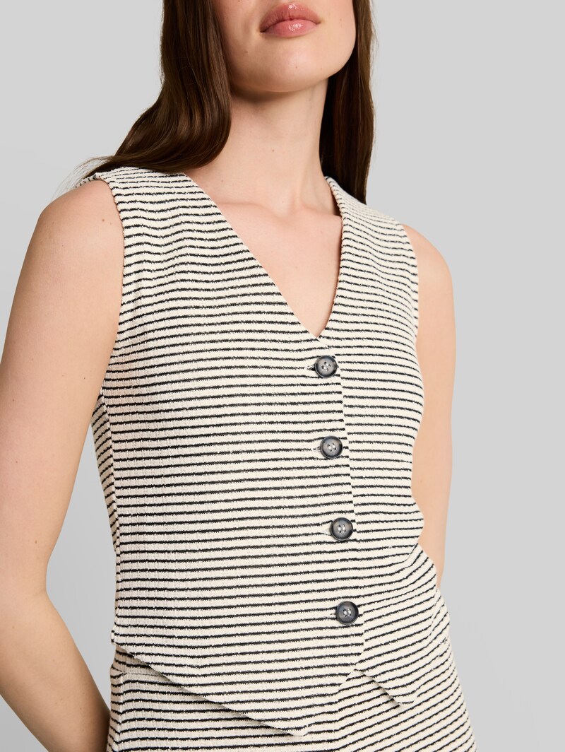 Tom Tailor Fitted Jacquard Blazer-Weste - White Black Knit Stripe