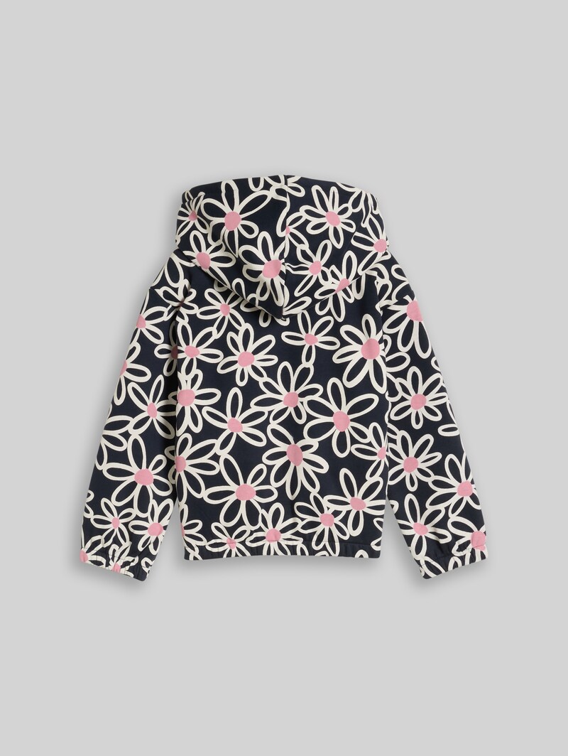 Tom Tailor Cropped Hoodie Sweatjacke mit Muster - Dark Blue Big Daisy Print Tom Tailor Cropped Hoodie Sweatjacke mit Muster - Dark Blue Big Daisy Print