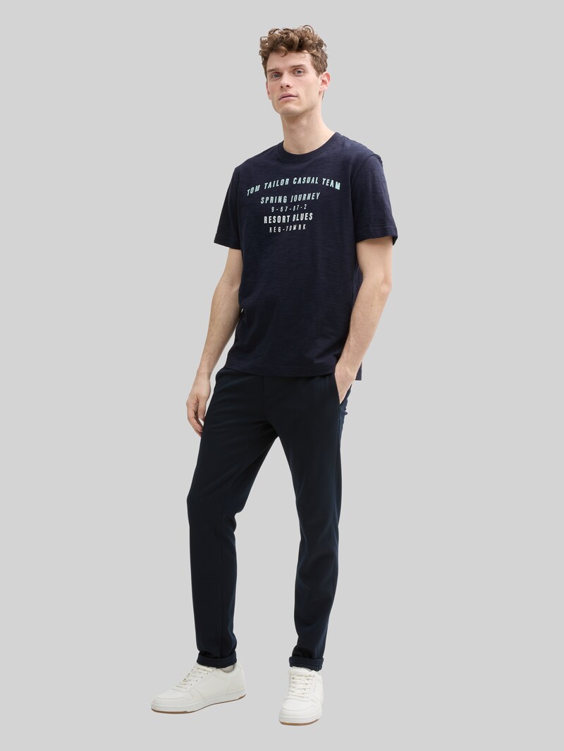Tom Tailor T-Shirt aus Baumwolle mit Print - Sky Captain Blue