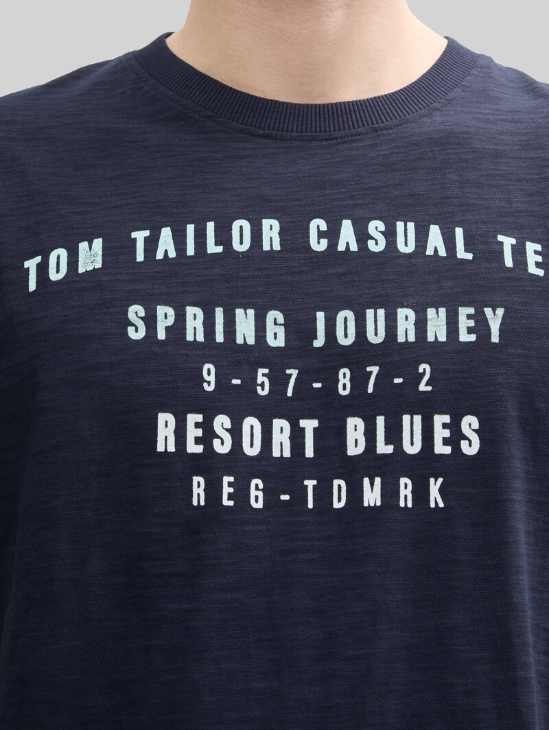 Tom Tailor T-Shirt aus Baumwolle mit Print - Sky Captain Blue