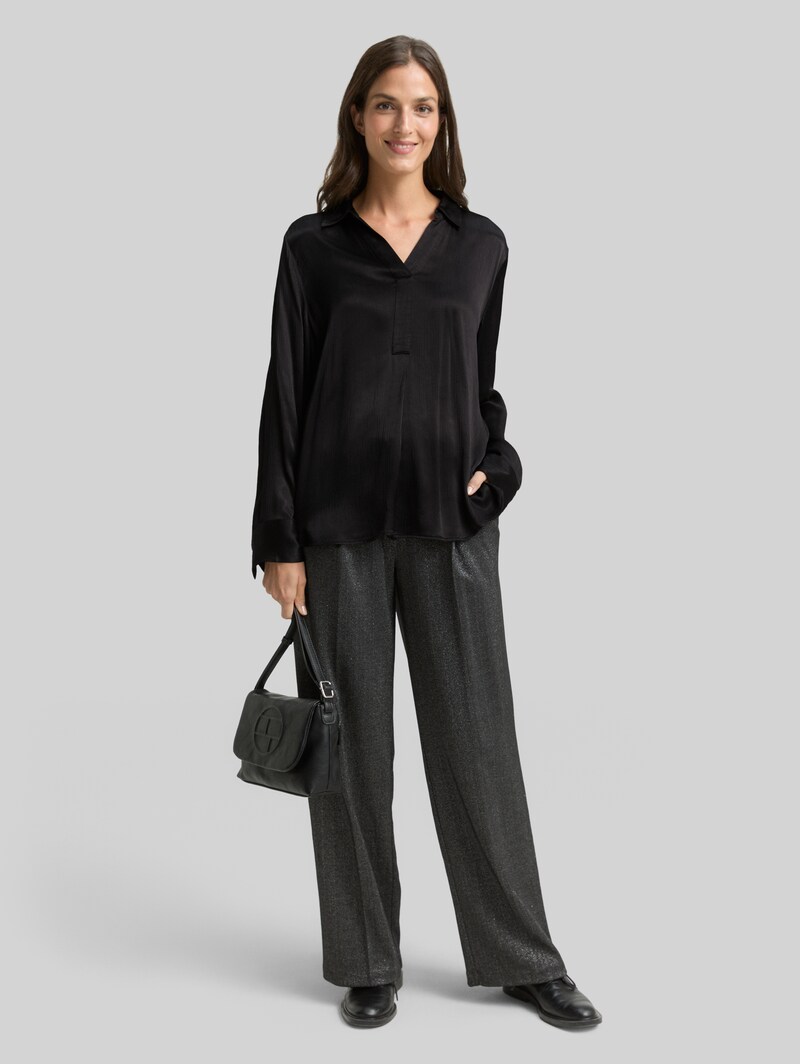 Tom Tailor Crinkle Satinbluse - Deep Black