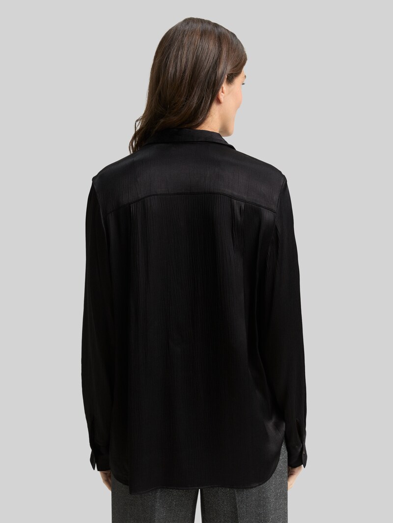 Tom Tailor Crinkle Satinbluse - Deep Black