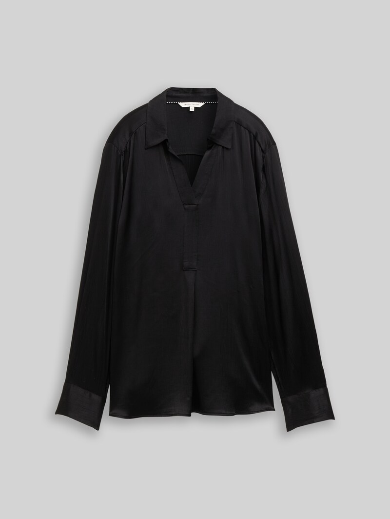 Tom Tailor Crinkle Satinbluse - Deep Black