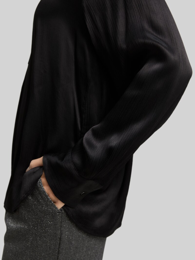 Tom Tailor Crinkle Satinbluse - Deep Black