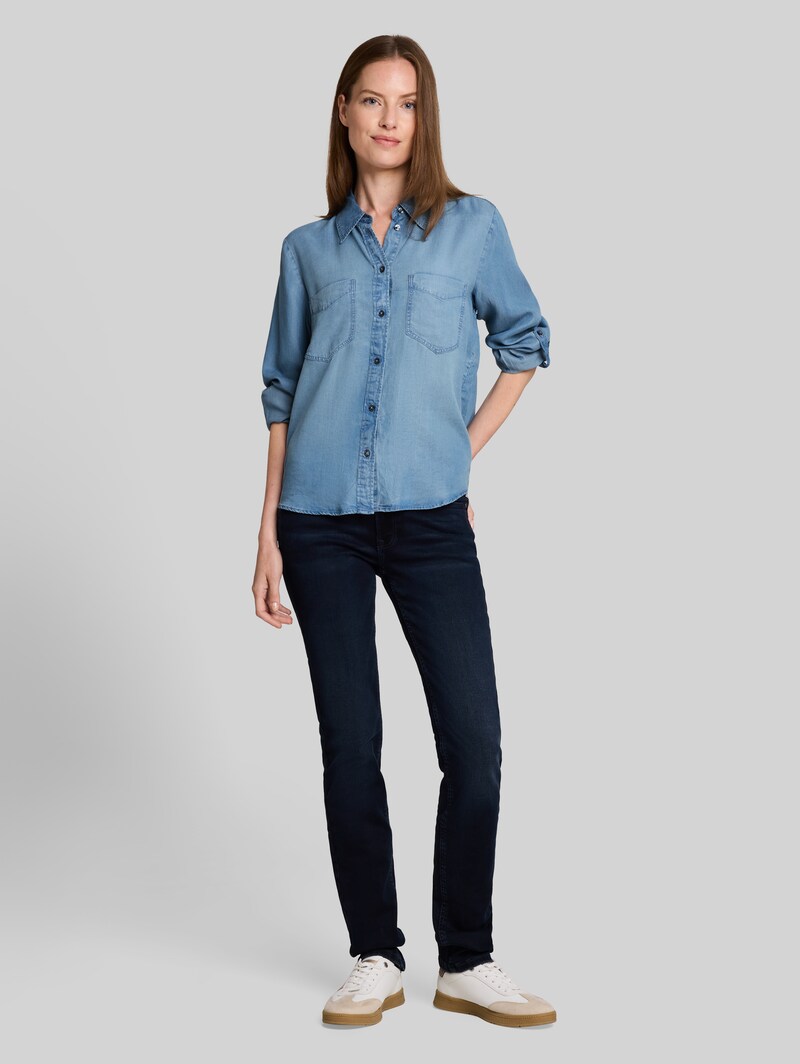 Tom Tailor Bluse mit TENCEL™ Lyocell - Clean Mid Stone Blue Denim