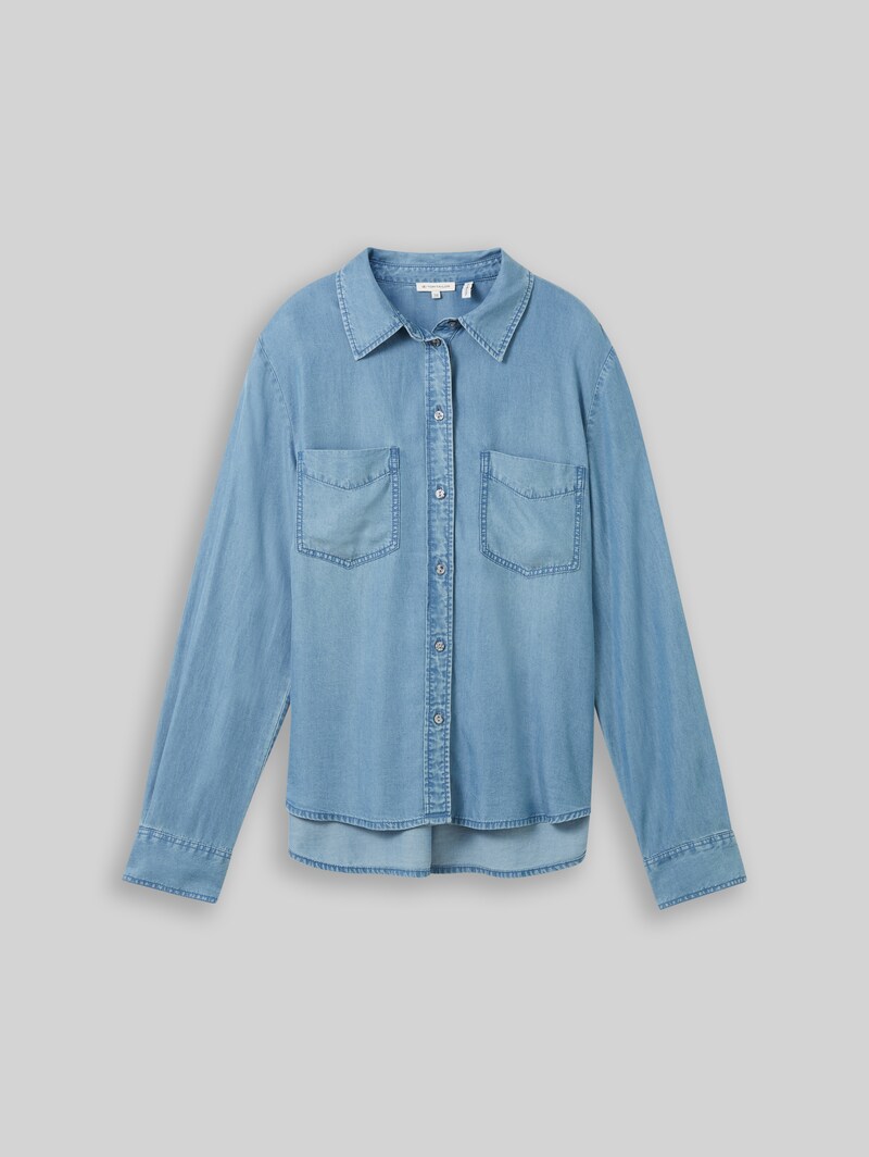 Tom Tailor Bluse mit TENCEL™ Lyocell - Clean Mid Stone Blue Denim