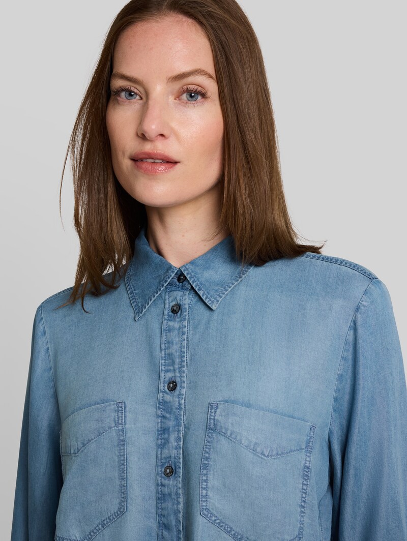 Tom Tailor Bluse mit TENCEL™ Lyocell - Clean Mid Stone Blue Denim