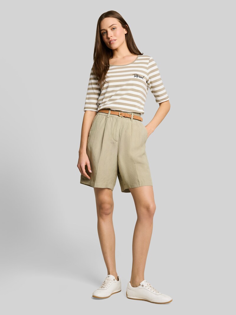 Tom Tailor T-Shirt mit Stickerei - Olive White Stripe