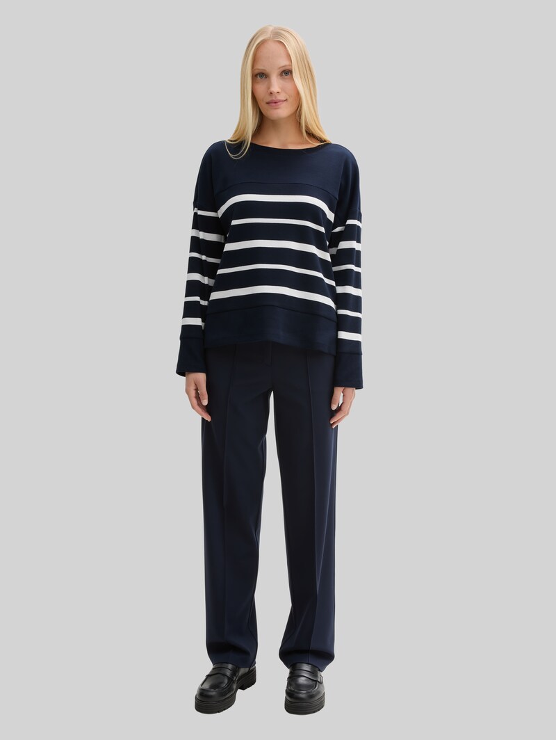 Tom Tailor Ripp Langarmshirt mit Streifenmuster - Blue Offwhite Irregular Stripe
