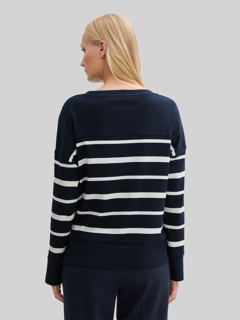 Tom Tailor Ripp Langarmshirt mit Streifenmuster - Blue Offwhite Irregular Stripe