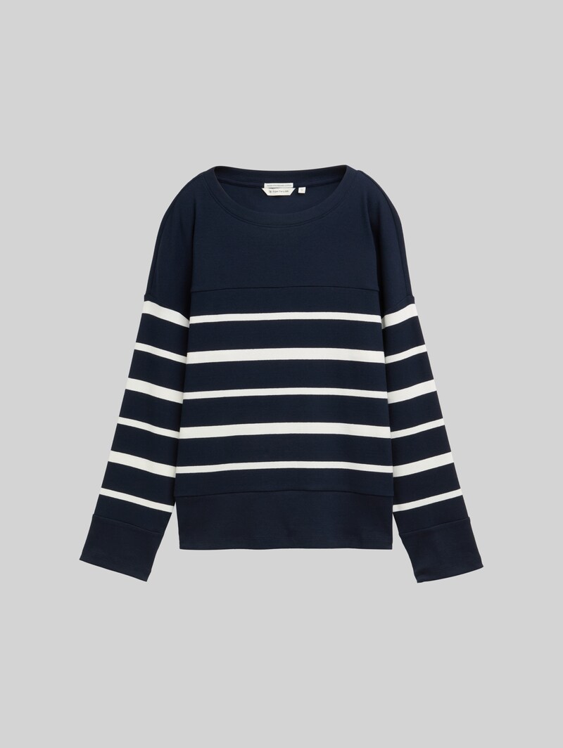 Tom Tailor Ripp Langarmshirt mit Streifenmuster - Blue Offwhite Irregular Stripe