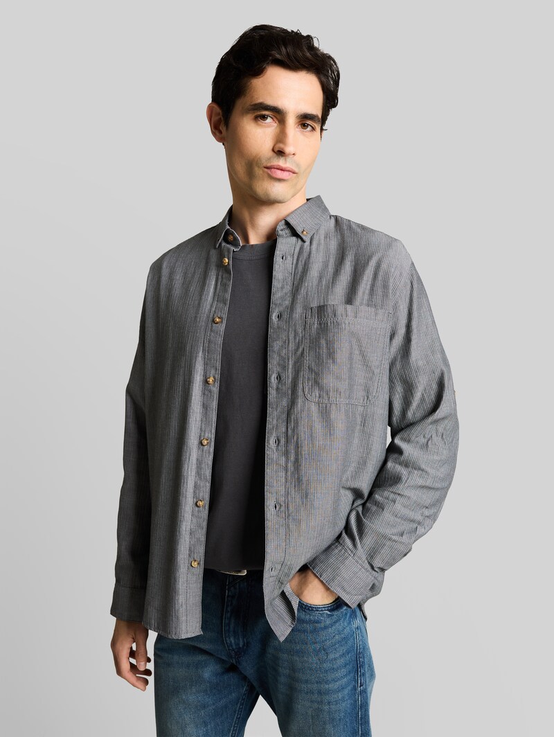 Tom Tailor Regular Fit Hemd mit Turn-Up-Funktion - Tarmac Grey Herringbone Tom Tailor Regular Fit Hemd mit Turn-Up-Funktion - Tarmac Grey Herringbone