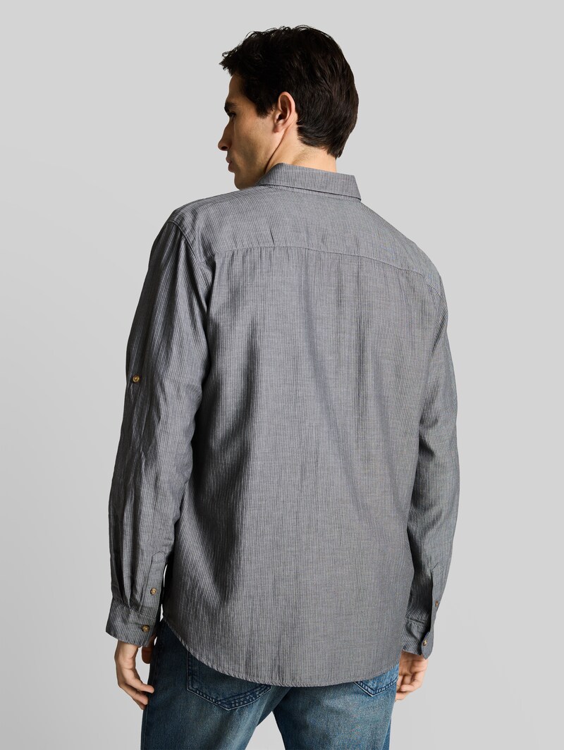 Tom Tailor Regular Fit Hemd mit Turn-Up-Funktion - Tarmac Grey Herringbone