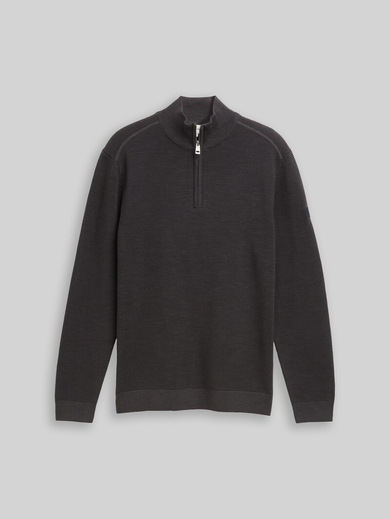 Tom Tailor Troyer Strickpullover aus Baumwolle - Tarmac Grey