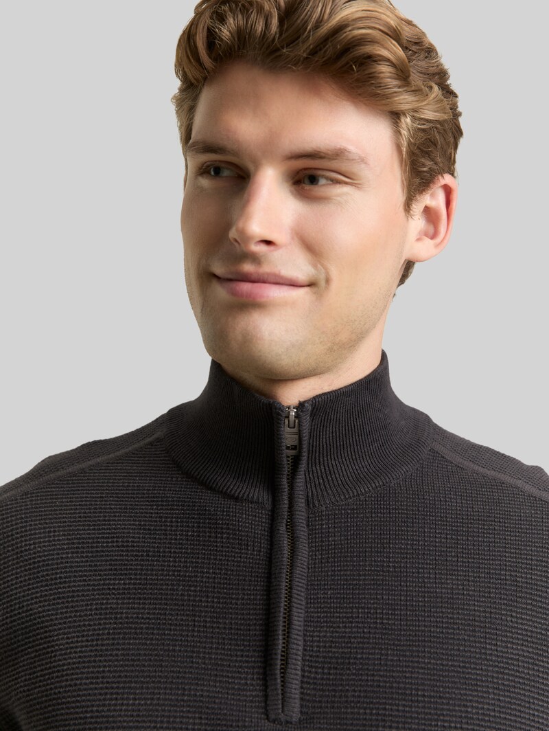 Tom Tailor Troyer Strickpullover aus Baumwolle - Tarmac Grey