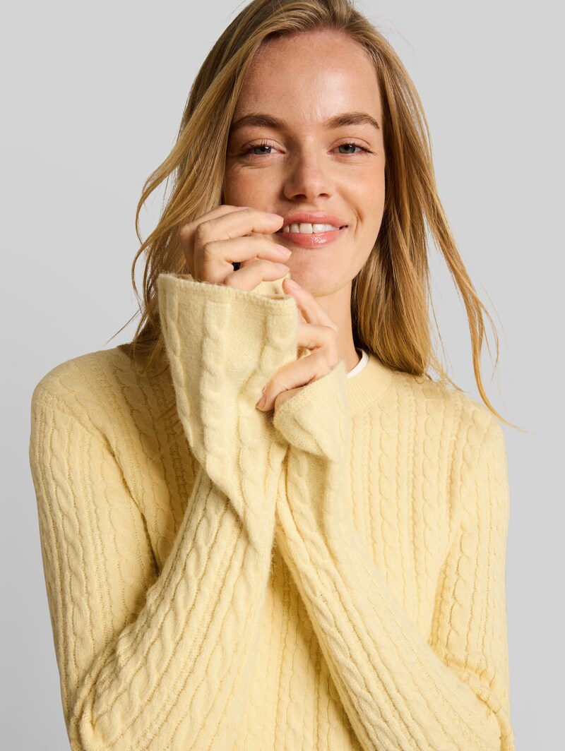Tom Tailor Strickpullover mit Zopfmuster - Soft Vanilla Yellow
