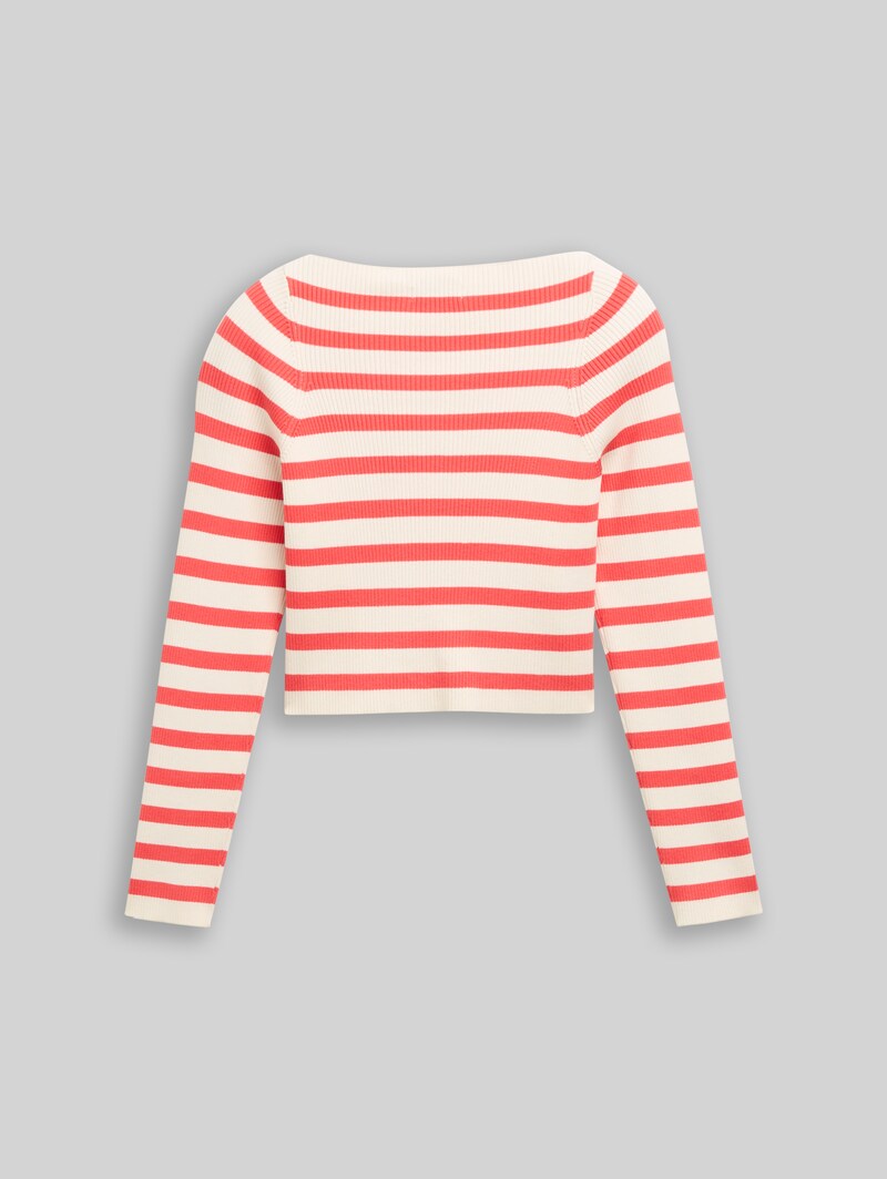 Tom Tailor Cropped Ripp Pullover mit Streifenmuster - Red White Stripe Design Tom Tailor Cropped Ripp Pullover mit Streifenmuster - Red White Stripe Design