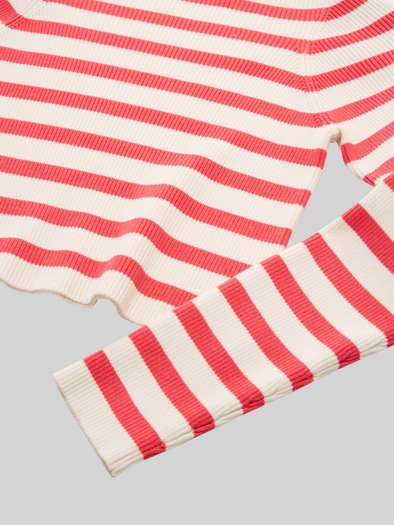 Tom Tailor Cropped Ripp Pullover mit Streifenmuster - Red White Stripe Design
