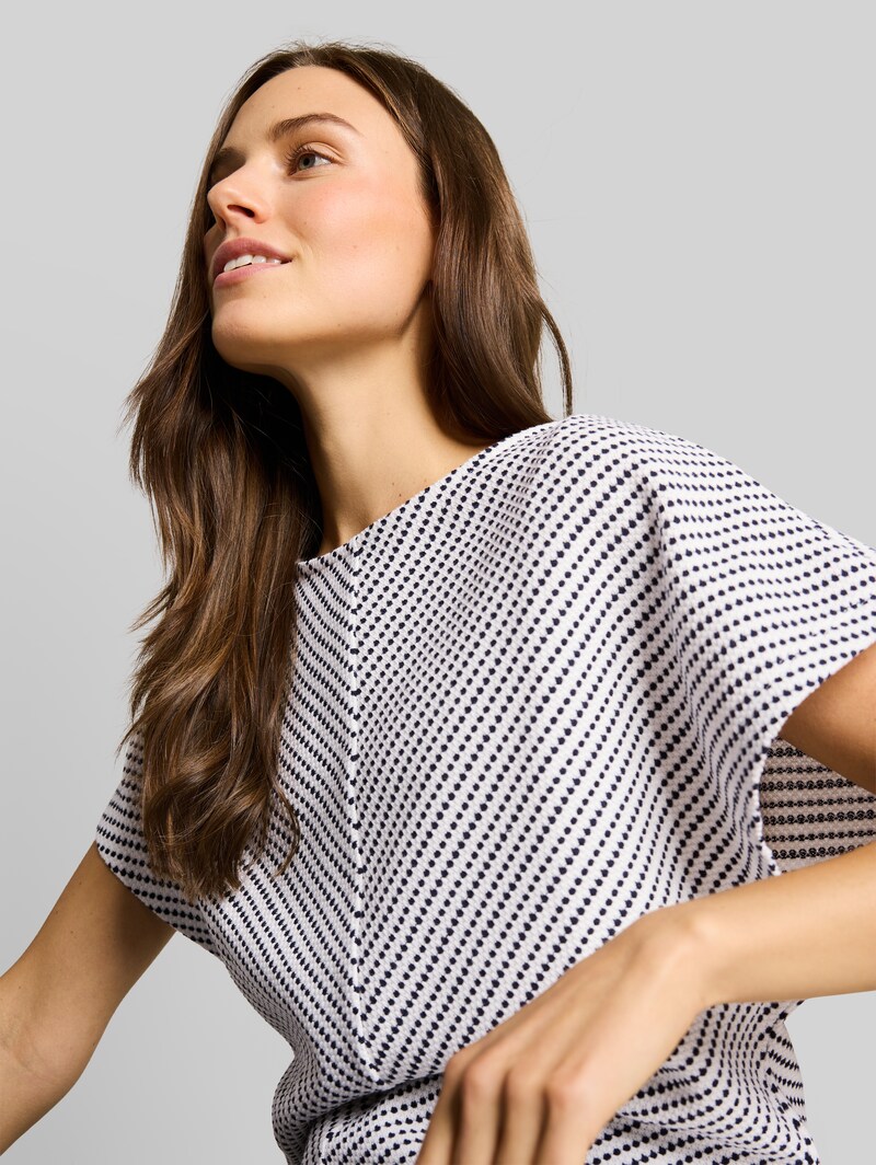 Tom Tailor Jacquard T-Shirt aus Baumwolle - Navy Offwhite Structure Stripe