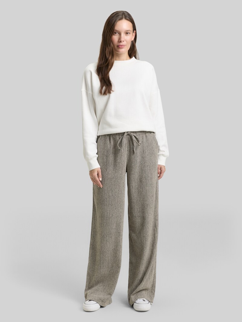 Tom Tailor Wide Leg Hose - Beige Black Structure