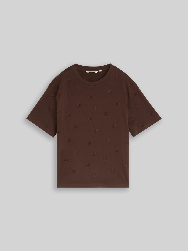 Tom Tailor Boxy Fit T-Shirt mit Stickereien - Brown Logo Heart Embroidery