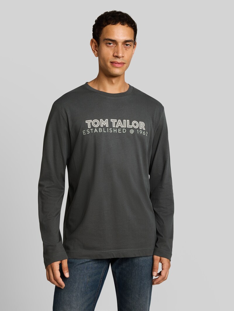 Tom Tailor Langarmshirt mit Logo-Print - Darkest Olive Tom Tailor Langarmshirt mit Logo-Print - Darkest Olive
