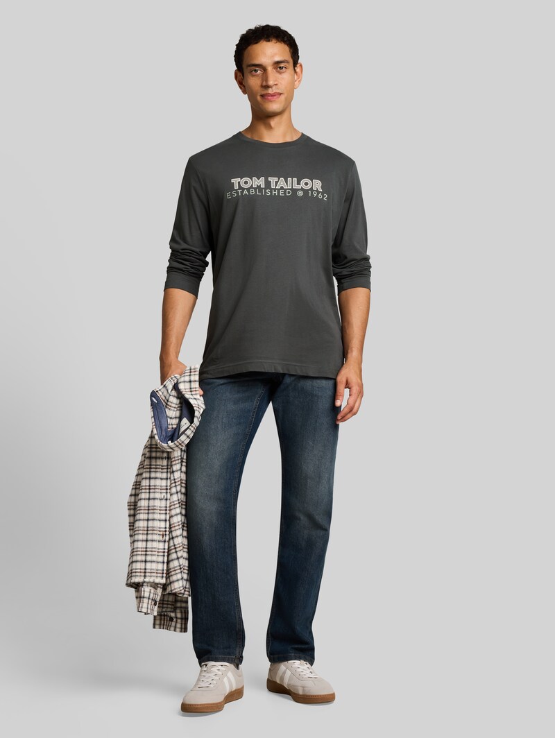 Tom Tailor Langarmshirt mit Logo-Print - Darkest Olive