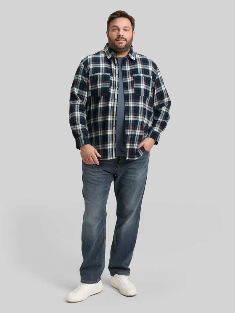Tom Tailor Plus Size - Comfort Fit Flanell-Hemd mit Karomuster - Navy Multicolor Check