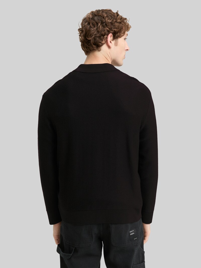 Tom Tailor Relaxed Fit Strick-Poloshirt - Black