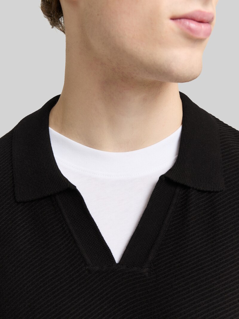 Tom Tailor Relaxed Fit Strick-Poloshirt - Black