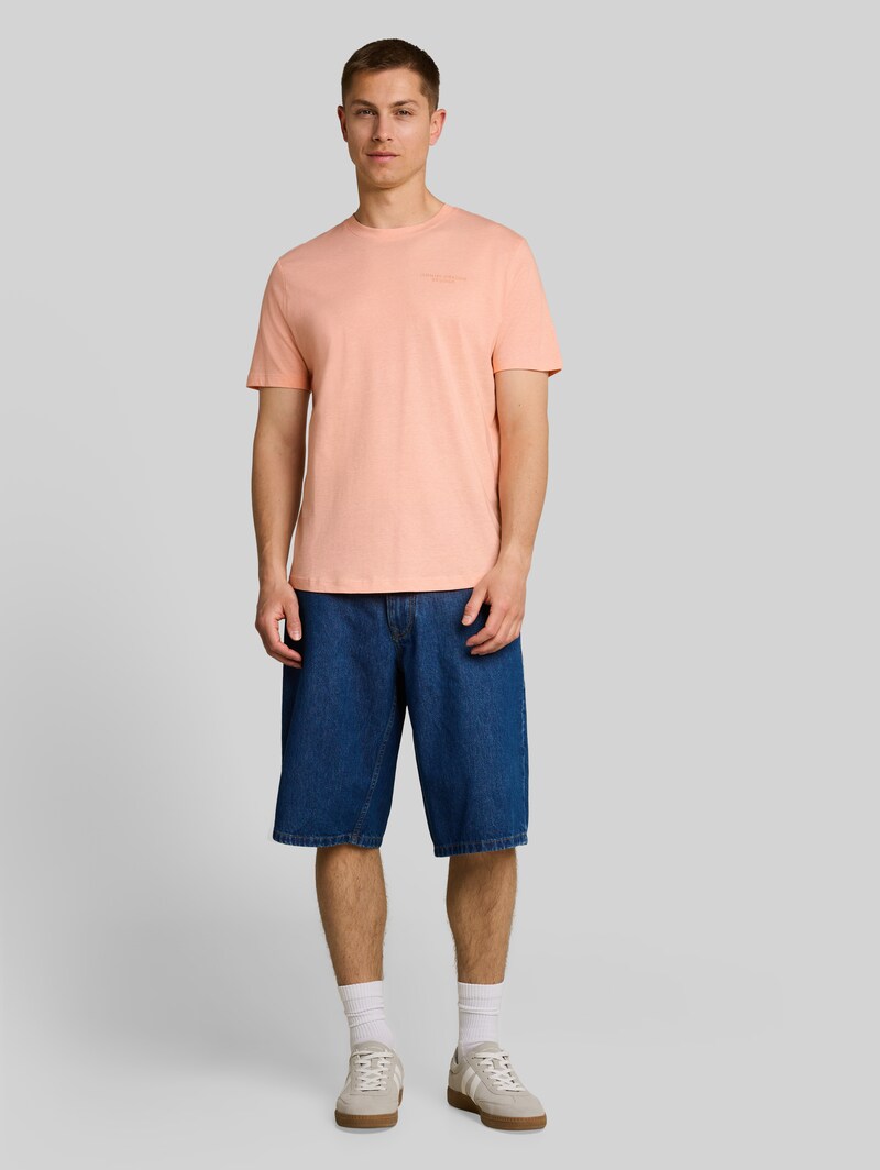 Tom Tailor T-Shirt mit feinem Streifenmuster - Peach Orange White Fine Stripe