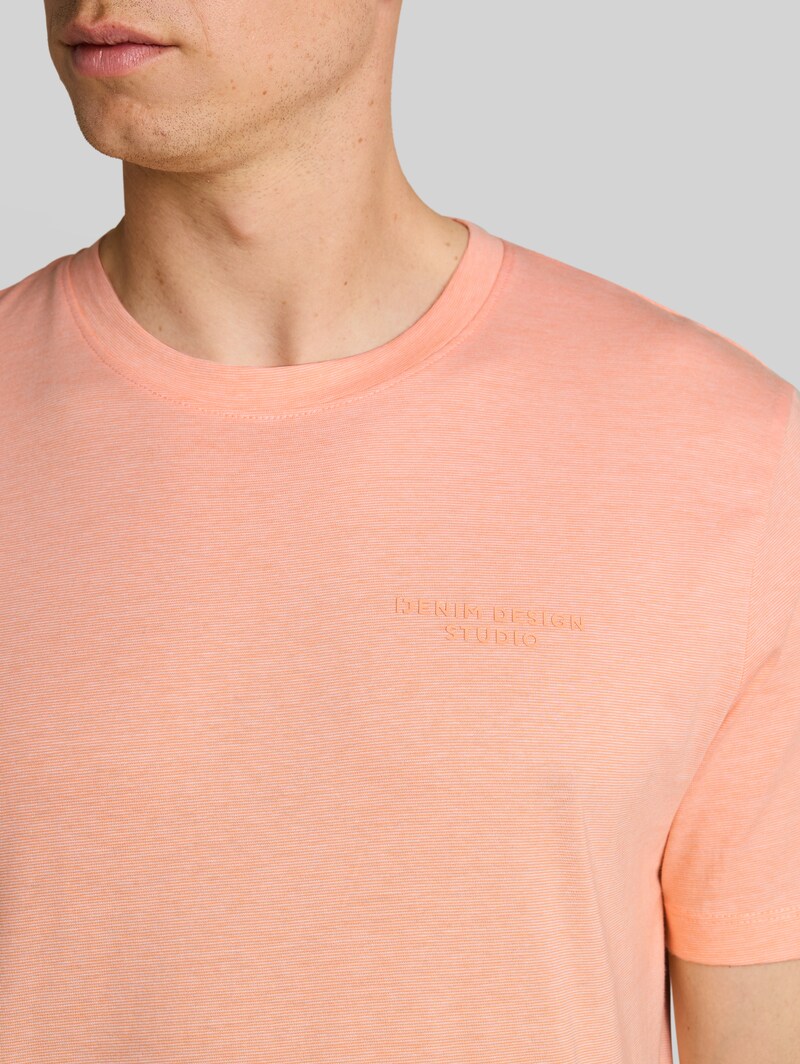 Tom Tailor T-Shirt mit feinem Streifenmuster - Peach Orange White Fine Stripe