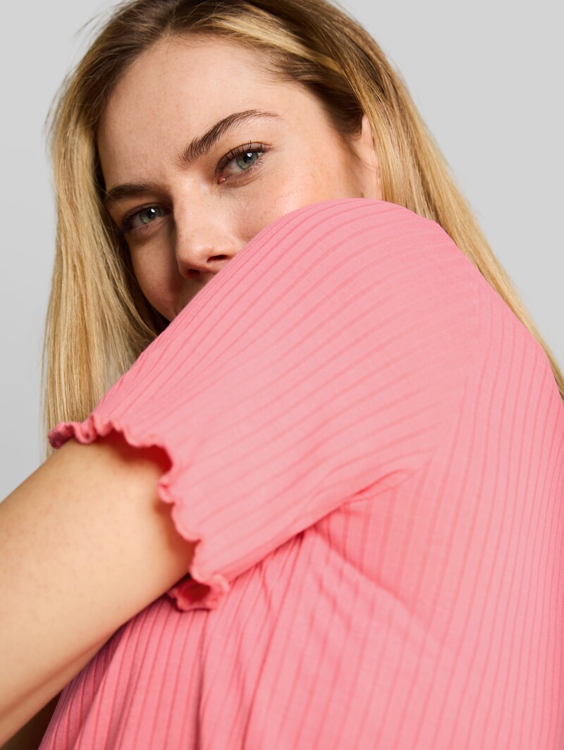 Tom Tailor T-Shirt mit Rippstruktur - Soft Fuchsia Pink