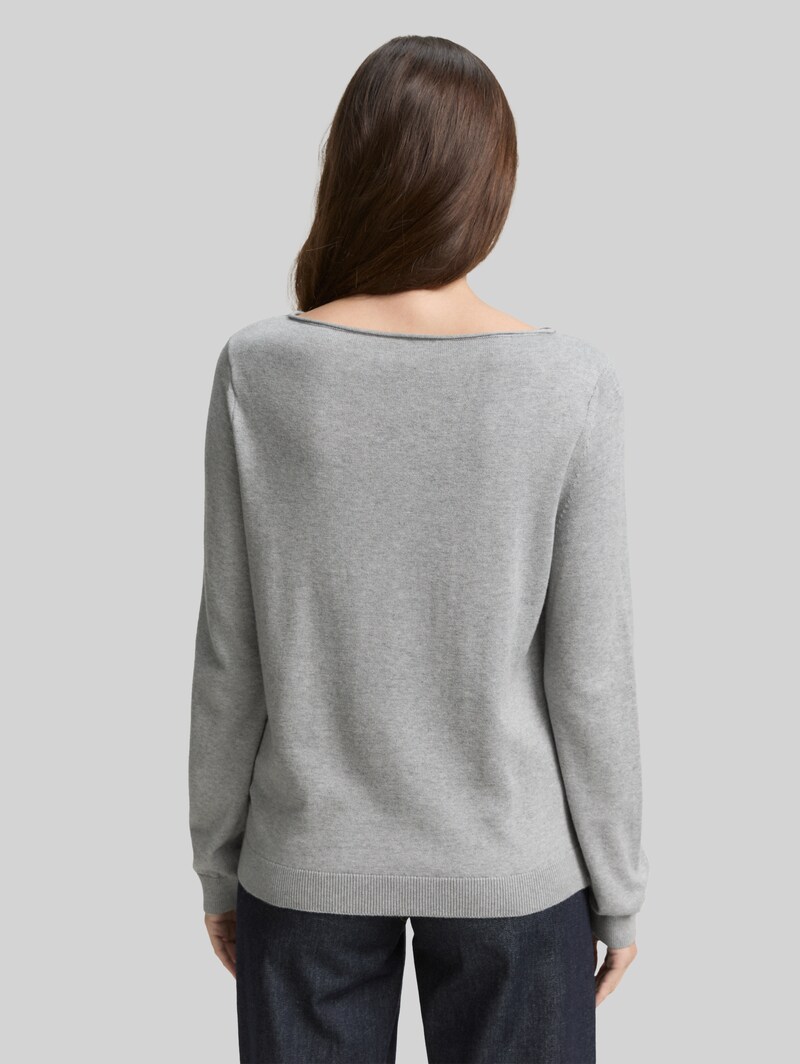 Tom Tailor Strickpullover mit U-Boot-Ausschnitt - Medium Silver Grey Melange