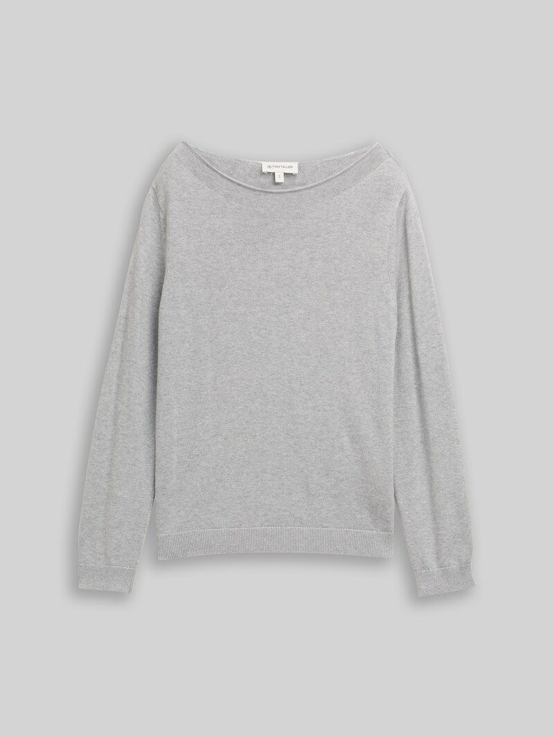 Tom Tailor Strickpullover mit U-Boot-Ausschnitt - Medium Silver Grey Melange