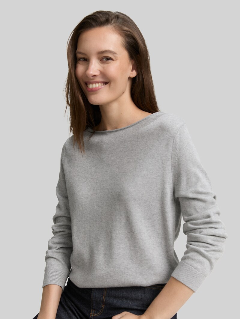 Tom Tailor Strickpullover mit U-Boot-Ausschnitt - Medium Silver Grey Melange